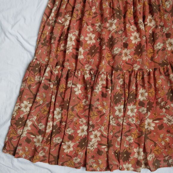 Lovecolette Floral Orange Skirt Tiered Peasant Boho Maxi Women's Size M - Picture 4 of 10